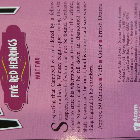 Lord Peter Wimsey Five Red Herrings 4 VHS BBC Drama Mystery 1974 Series - Picture 6 of 10